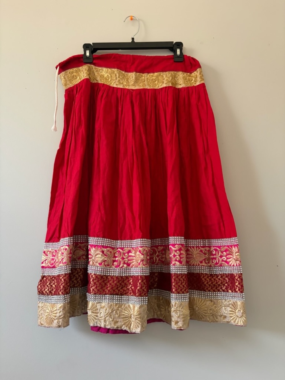 Red Embroidered A-Line Women's Choli Skirt - Gold Accent